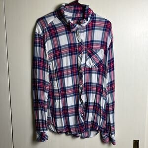 BLL New York Plaid Button Down top blue white red xl